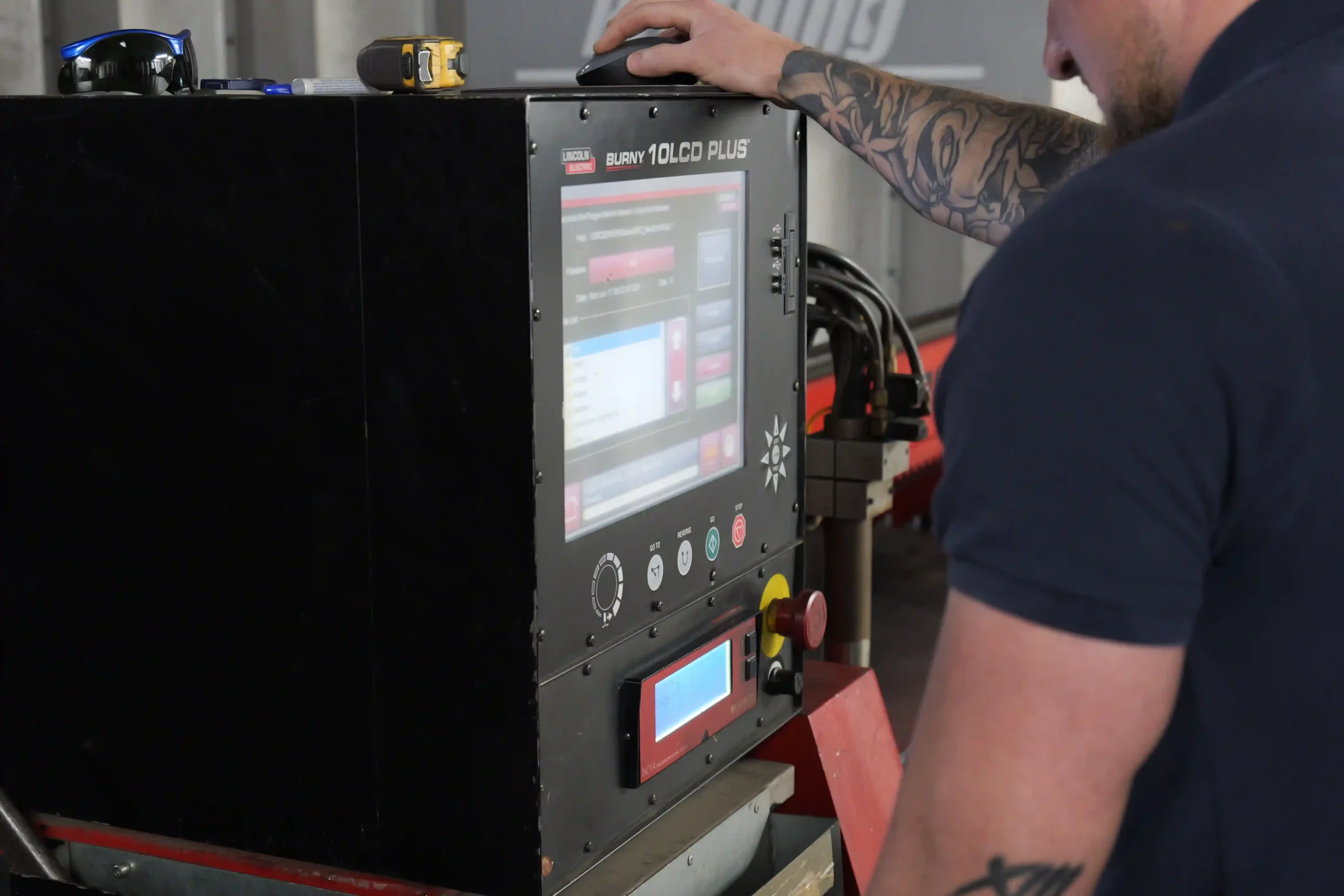 CNC profiling machine close up of interface